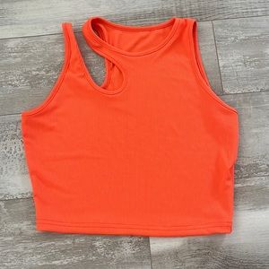 neon orange shein halter cropped tank top size Large fits like a medium